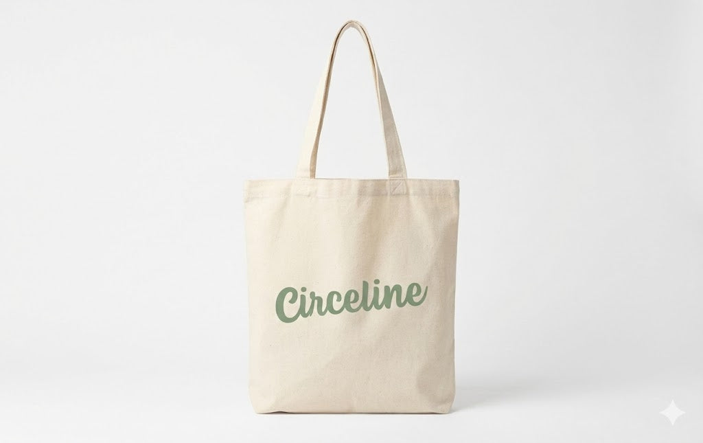 Beige tote bag with 'Circeline' branding on a white background